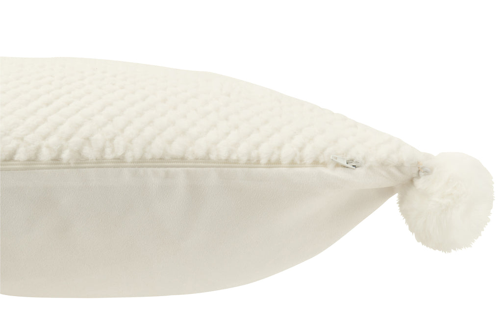 Kussen Zachte Pompons Polyester Wit - J-LINE