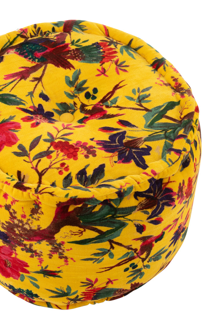Pouf oiseaux/fleurs jaune - J-LINE