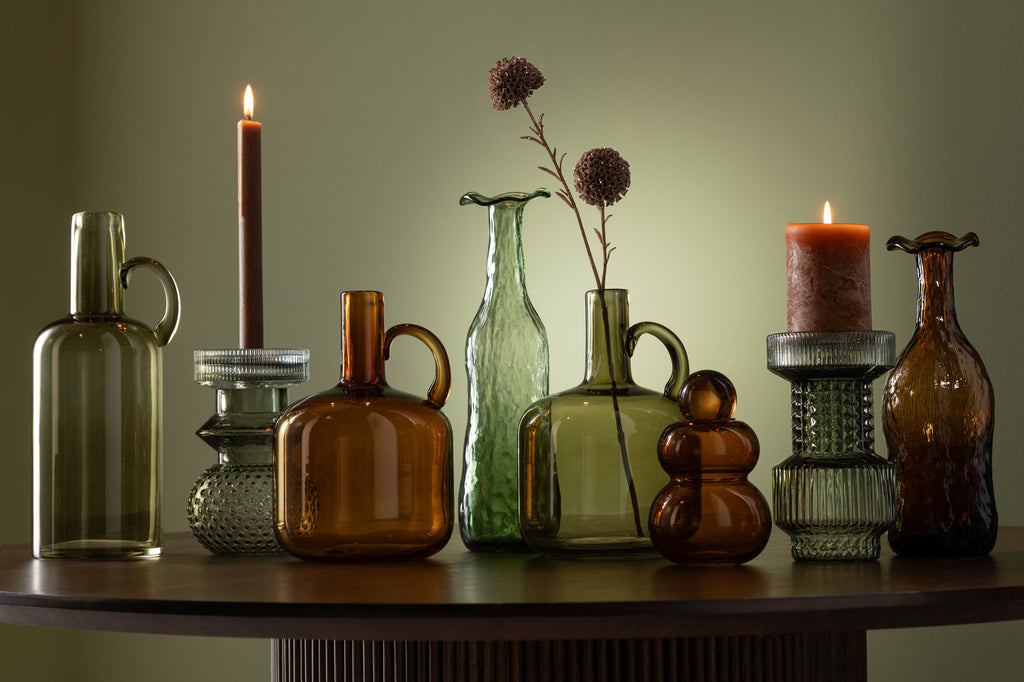 Vase fleuri en verre vert M - J-LINE