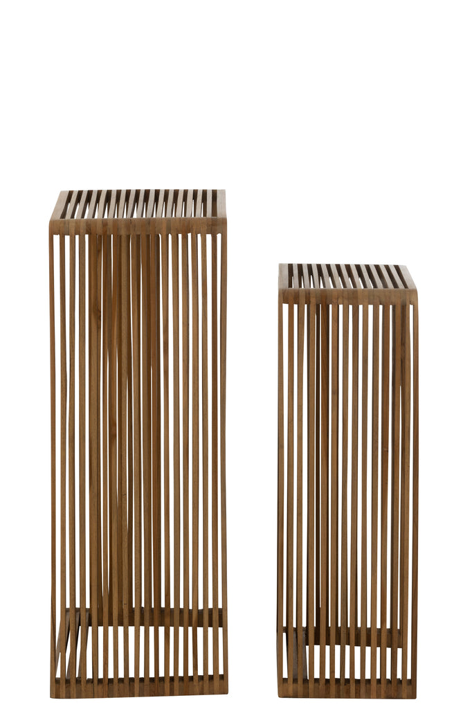 Plantenstand S/2 gerecycleerde teak bruin - J-LINE