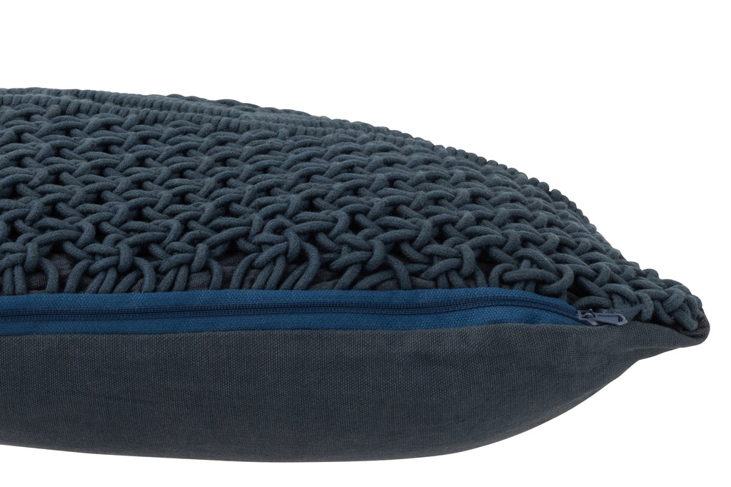 Kussen Macramé Katoen Blauw - J-LINE