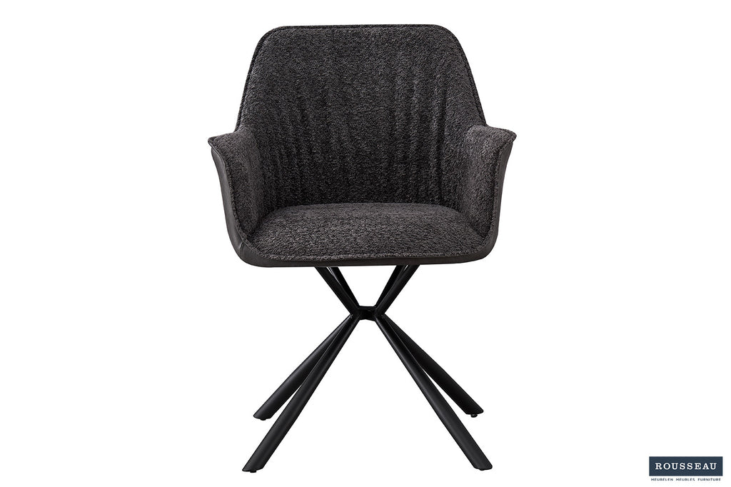 Stoel 'Lucie' Bouclé Grijs Rug PU Lichtgrijs - RS