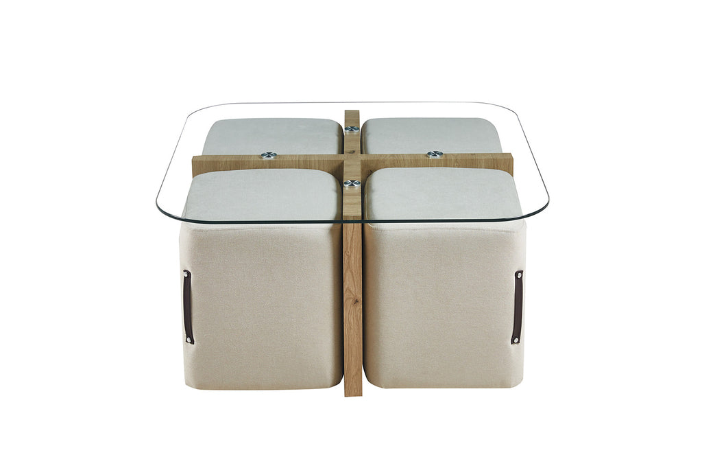 Salontafel 'Shana' met 4 poefs stof Decor Oude eik - RS