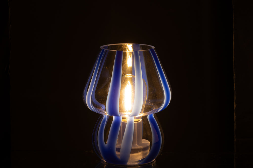 Lampe de table Rayures Verre Transparent/Bleu S - J-LINE