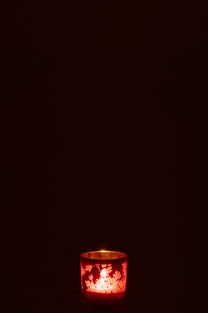 Photophore Fleurs Verre Rouge S - J-LINE