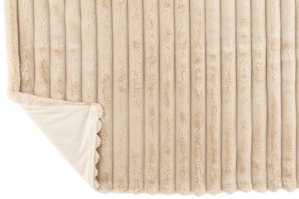 Plaid à carreaux Velours côtelé Polyester Beige - J-LINE