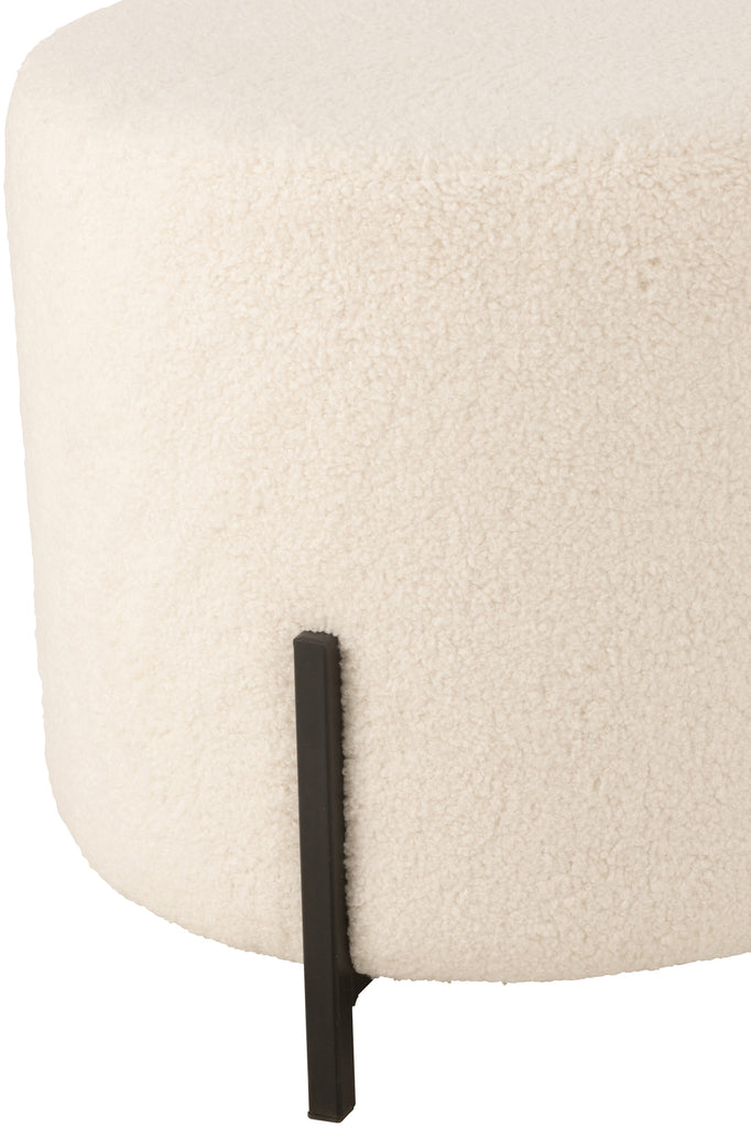 Poef bouclé triplex/polyester wit/zwart - J-LINE