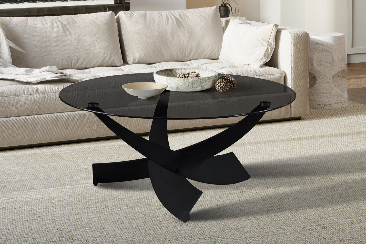 Salontafel 'Weston' rond, helder grijs glas - RS