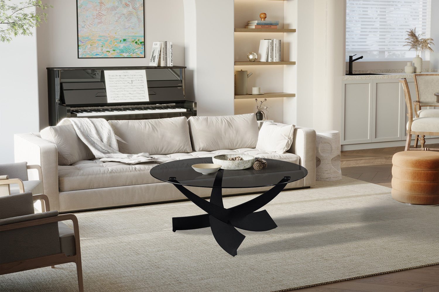 Salontafel 'Weston' rond, helder grijs glas - RS