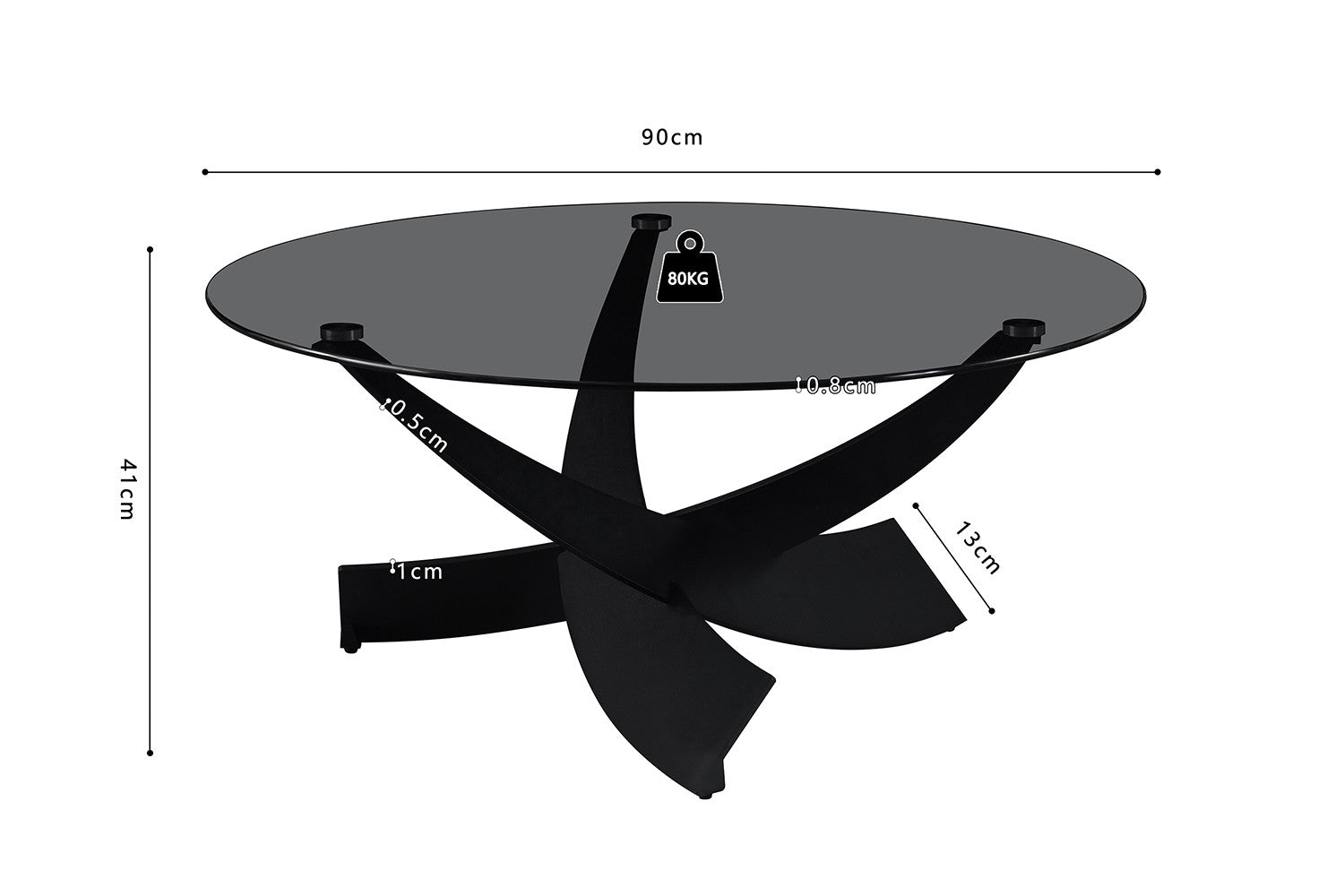 Salontafel 'Weston' rond, helder grijs glas - RS
