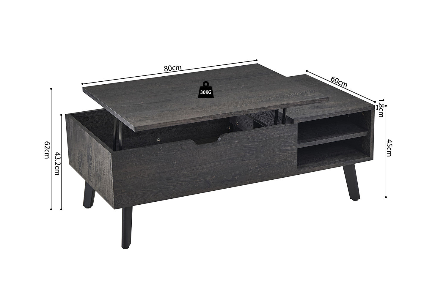 Salontafel 'Justine' Opklapbaar blad Donkerbruin decor - RS