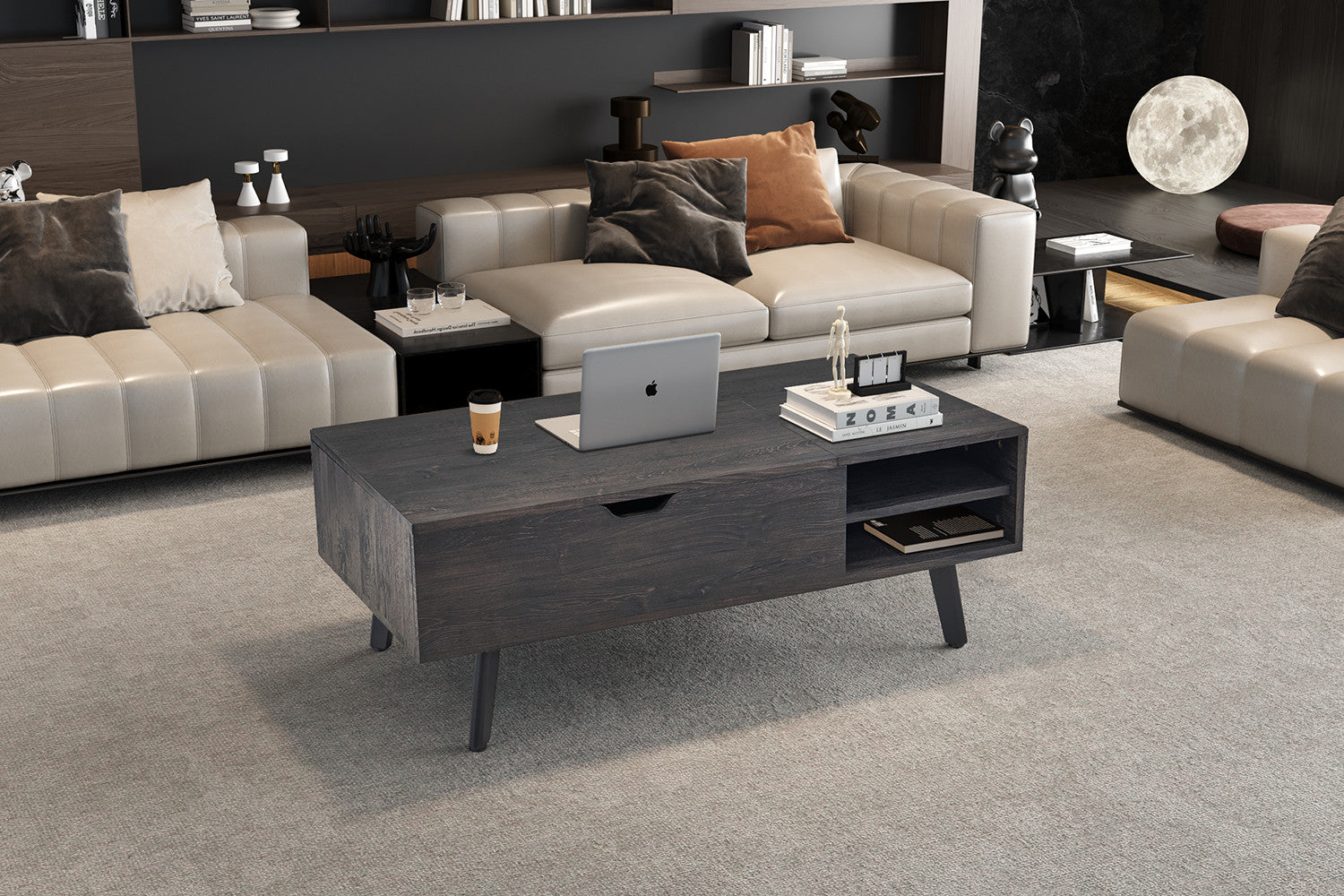 Salontafel 'Justine' Opklapbaar blad Donkerbruin decor - RS