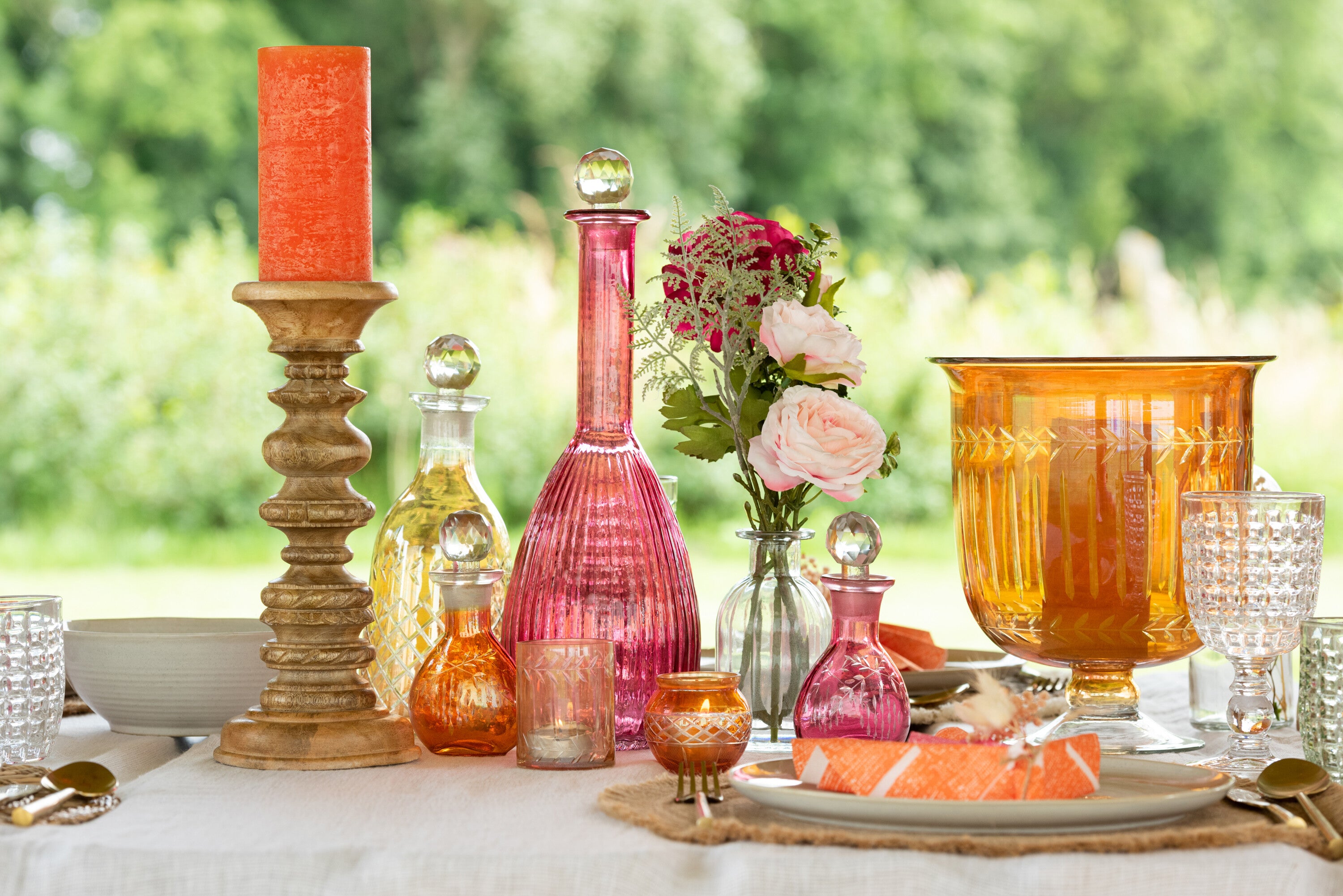 Theelichthouder Bladeren Rond Glas Mix S/3 - J-LINE