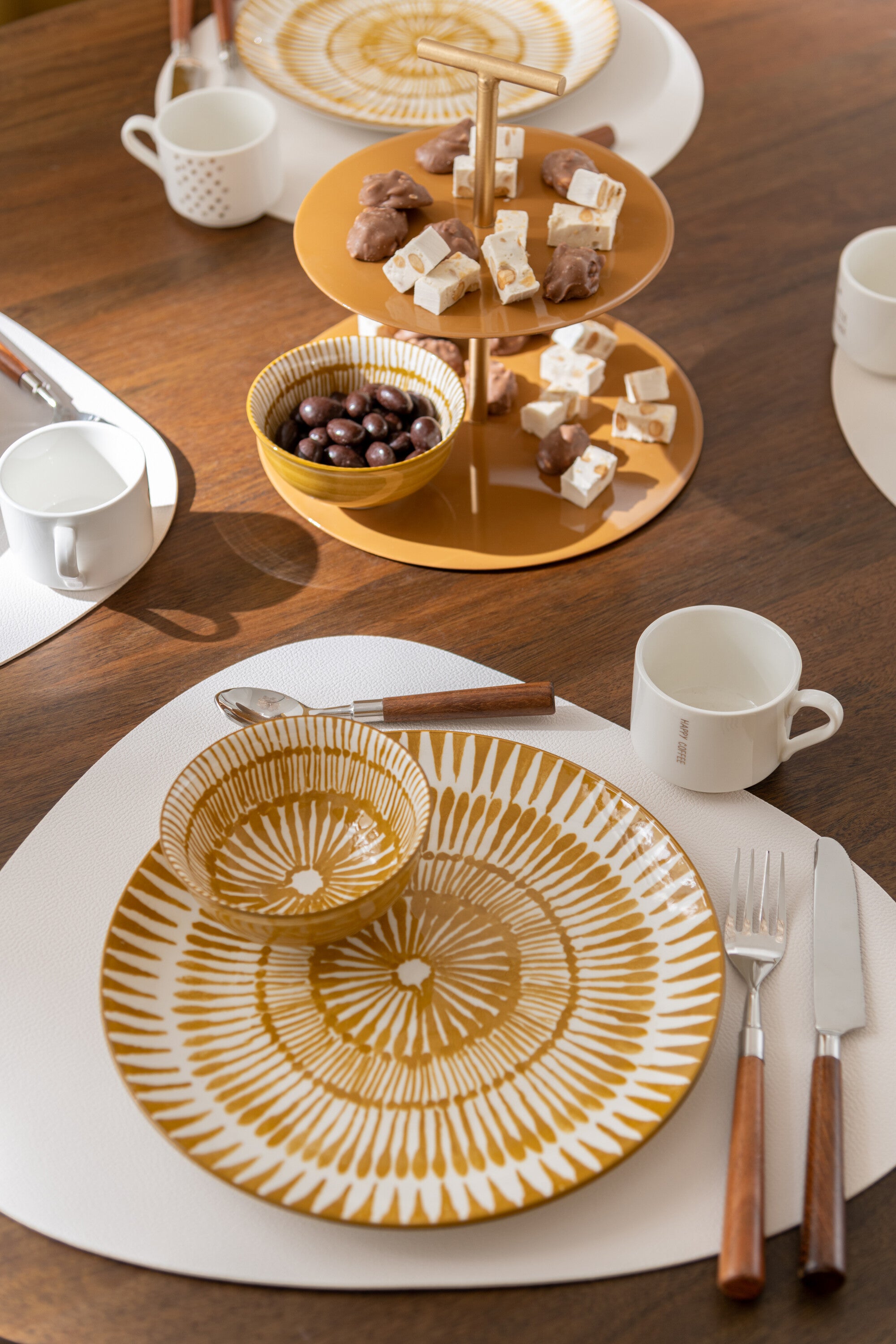 Assiette à confiture en porcelaine blanche/ocre - J-LINE