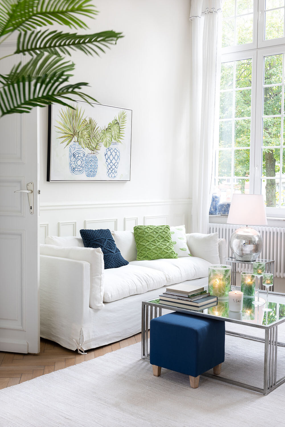 Kussen Macramé Katoen Blauw - J-LINE