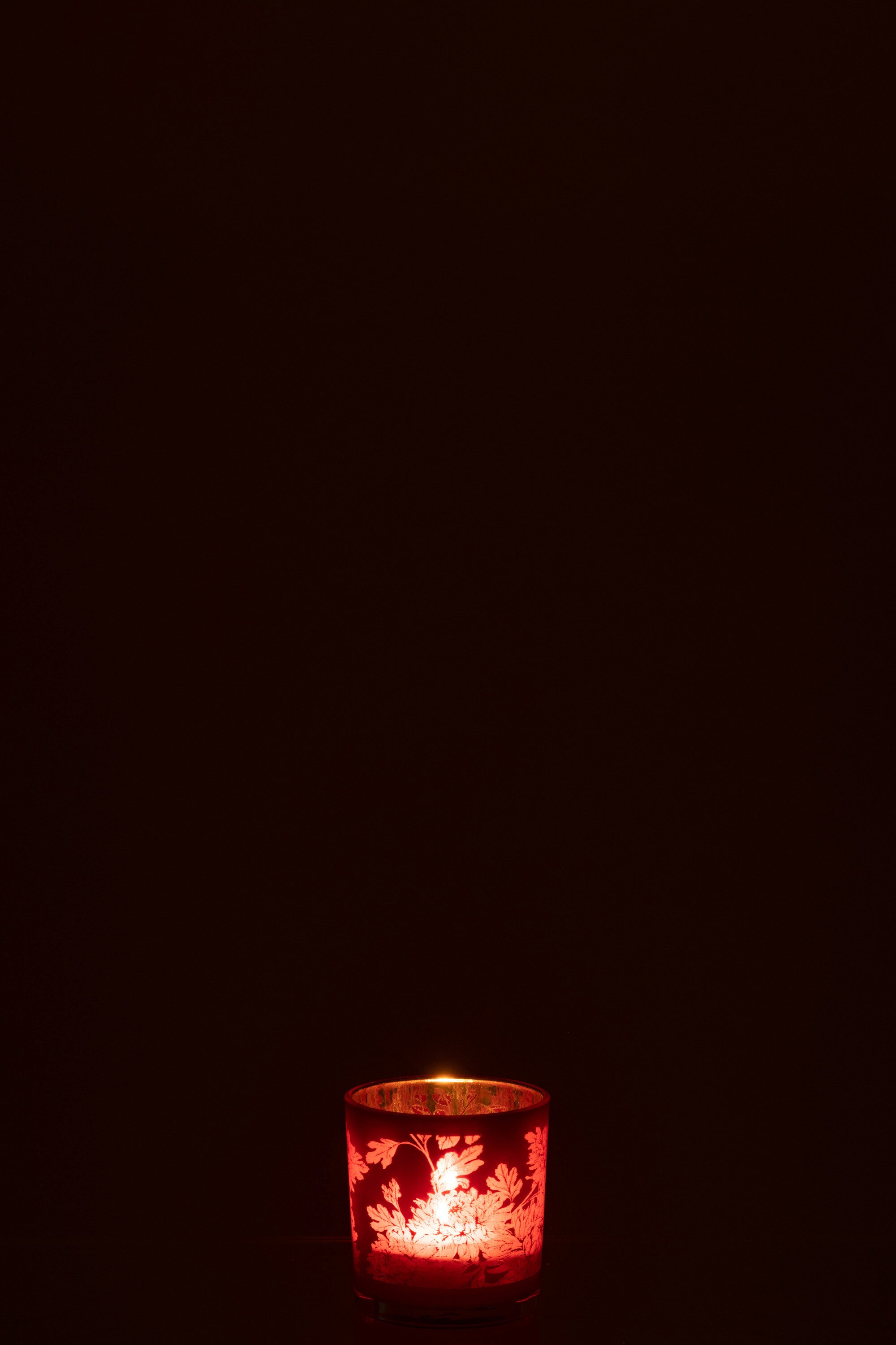 Photophore Fleurs Verre Rouge S - J-LINE