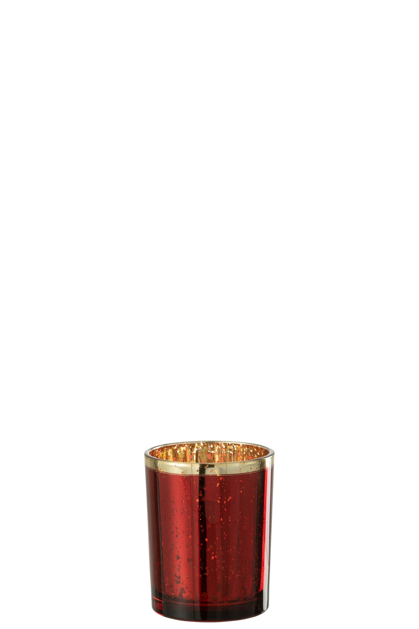 Theelicht Gouden Rand Glas Rood M - J-LINE