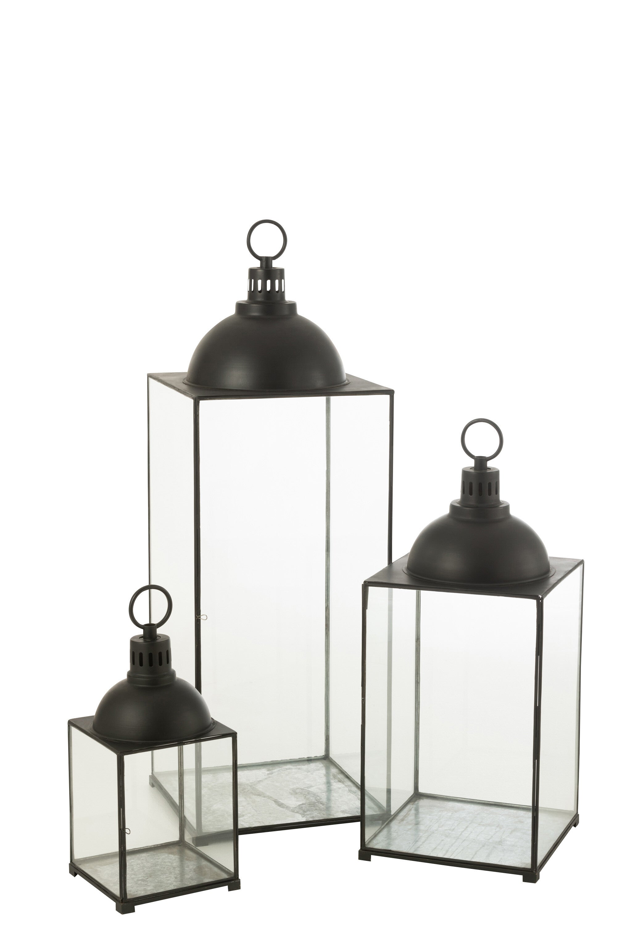Lantaarn Hagrid Glas/IJzer Zwart L - J-LINE