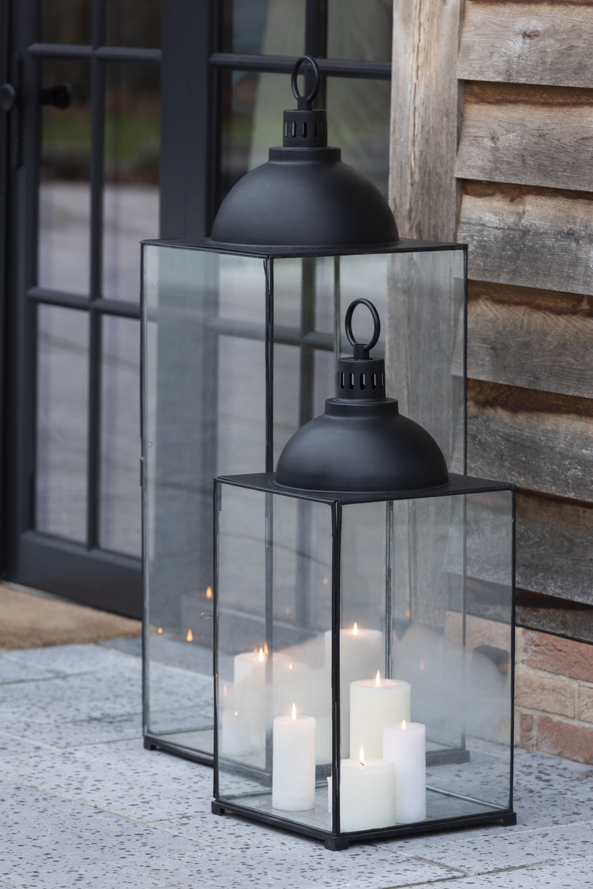 Lantaarn Hagrid Glas/IJzer Zwart L - J-LINE