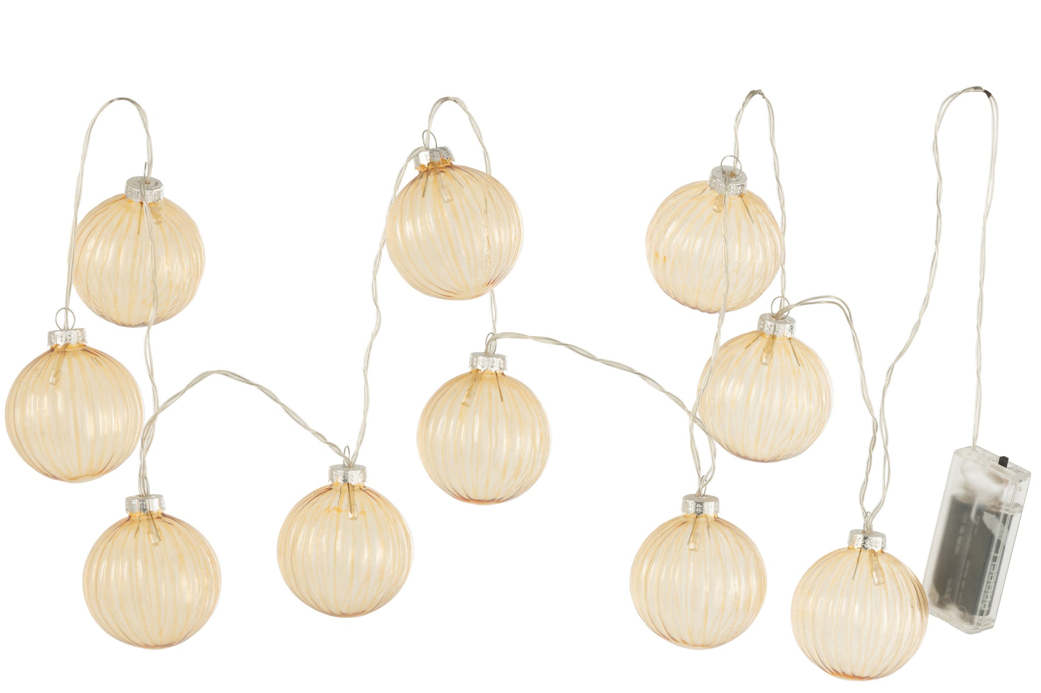 Guirlande 10 ballen + Led glazen geribbeld geel - J-LINE
