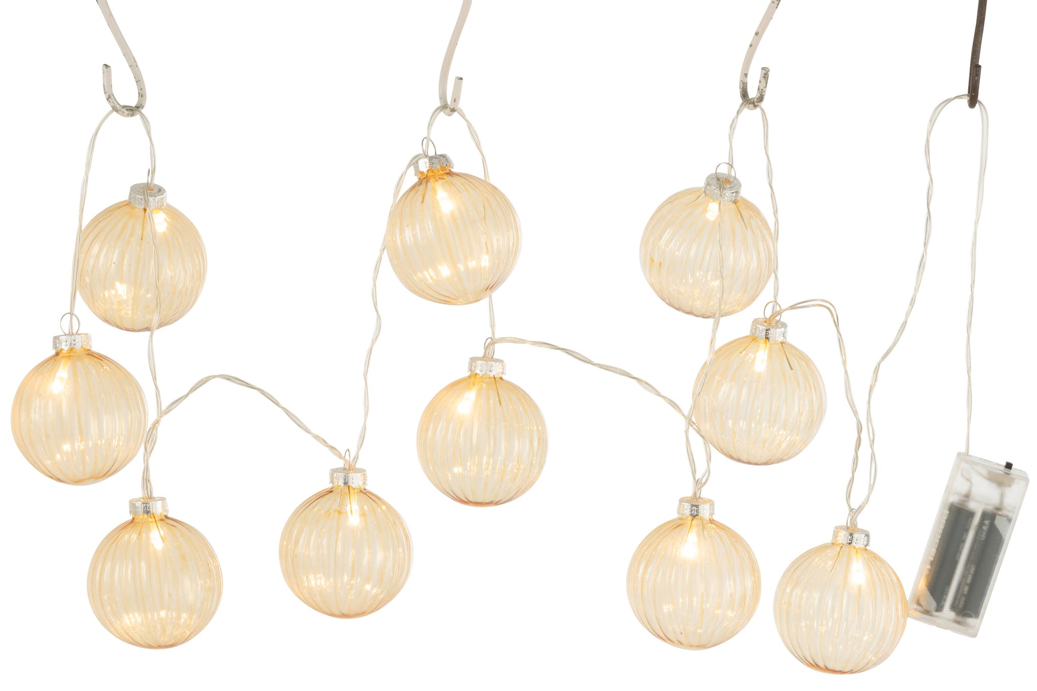 Guirlande 10 ballen + Led glazen geribbeld geel - J-LINE