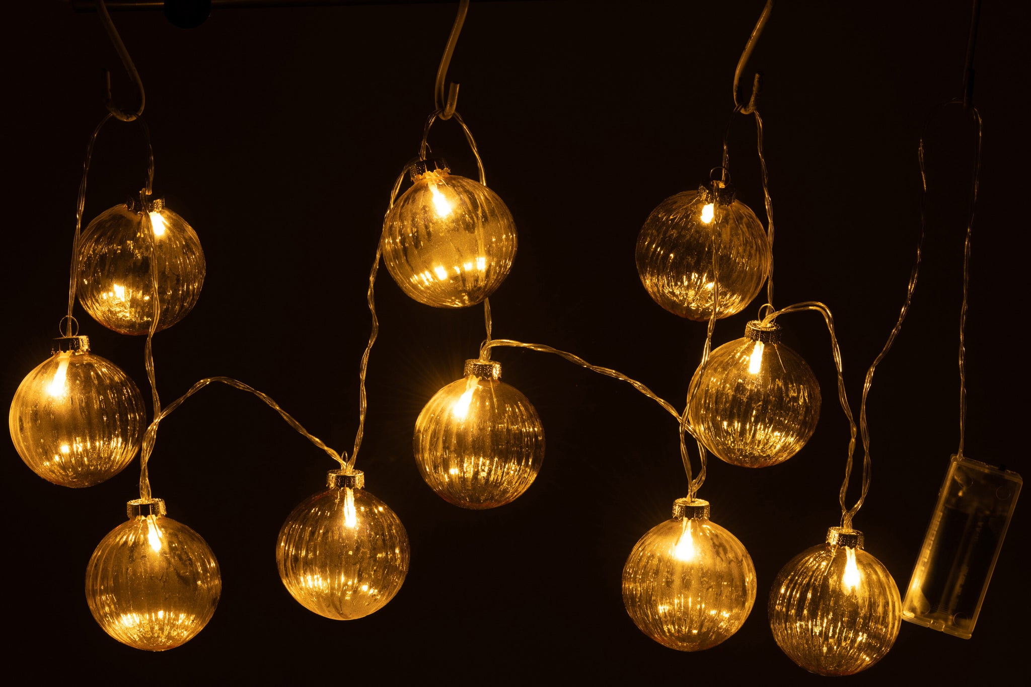 Guirlande 10 ballen + Led glazen geribbeld geel - J-LINE