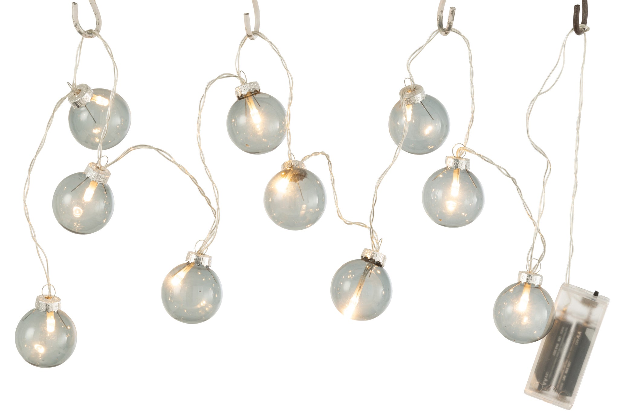 Guirlande 10 ballen + Led glas glad donkergrijs - J-LINE