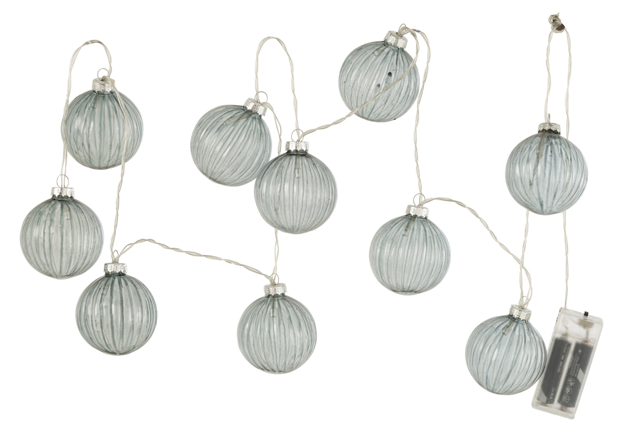 Guirlande 10 ballen + Led glas geribbeld donkergrijs - J-LINE