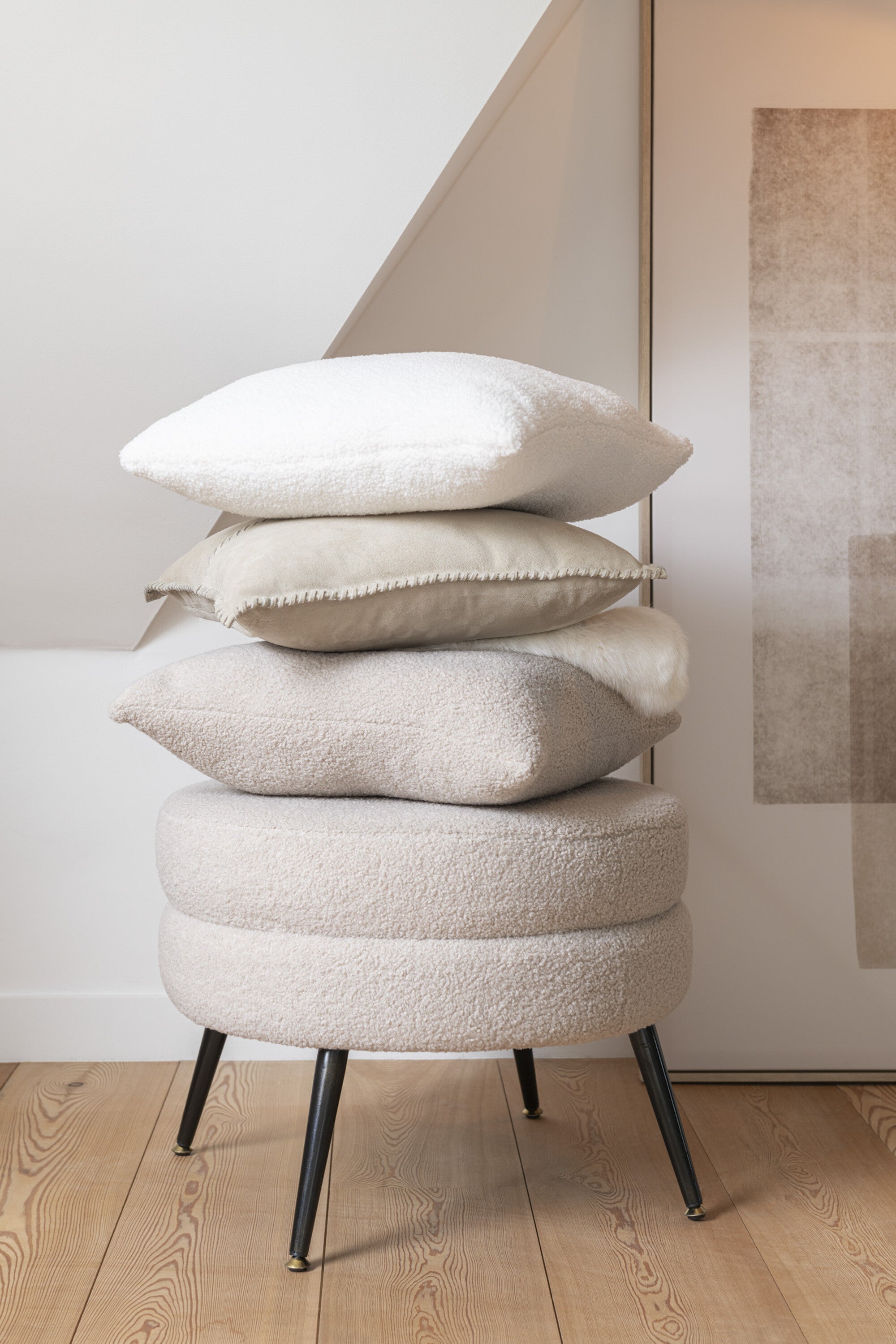 Kussen Teddy Bouclé Warm Beige - J-LINE