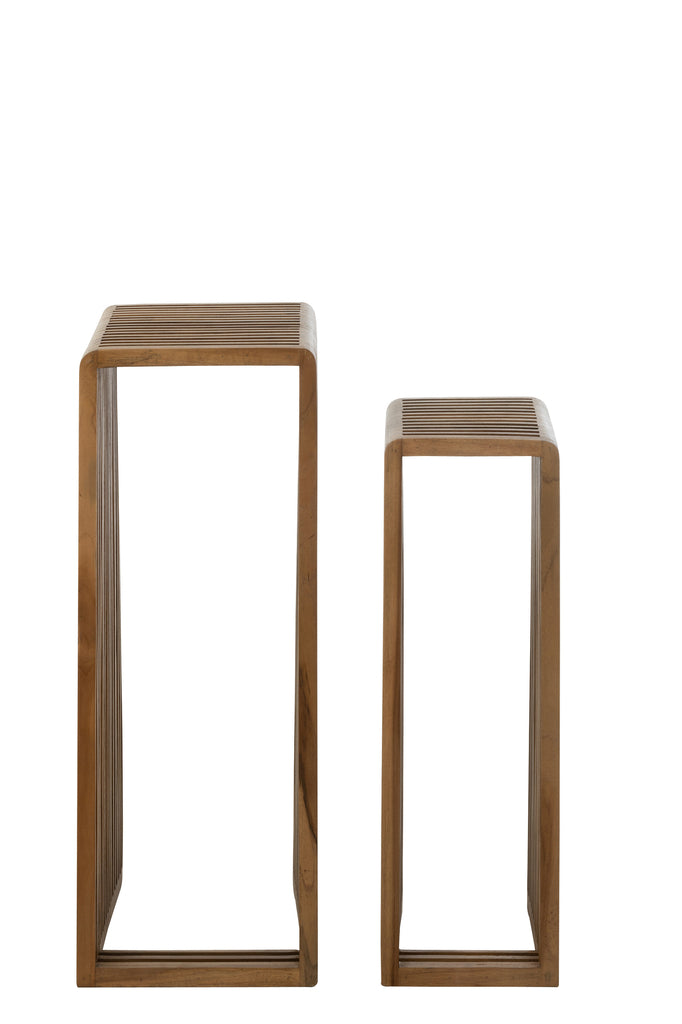 Plantenstand S/2 gerecycleerde teak bruin - J-LINE
