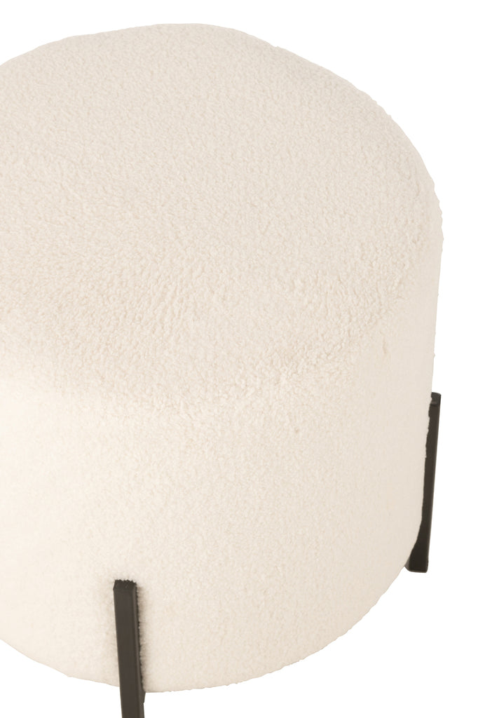 Poef bouclé triplex/polyester wit/zwart - J-LINE