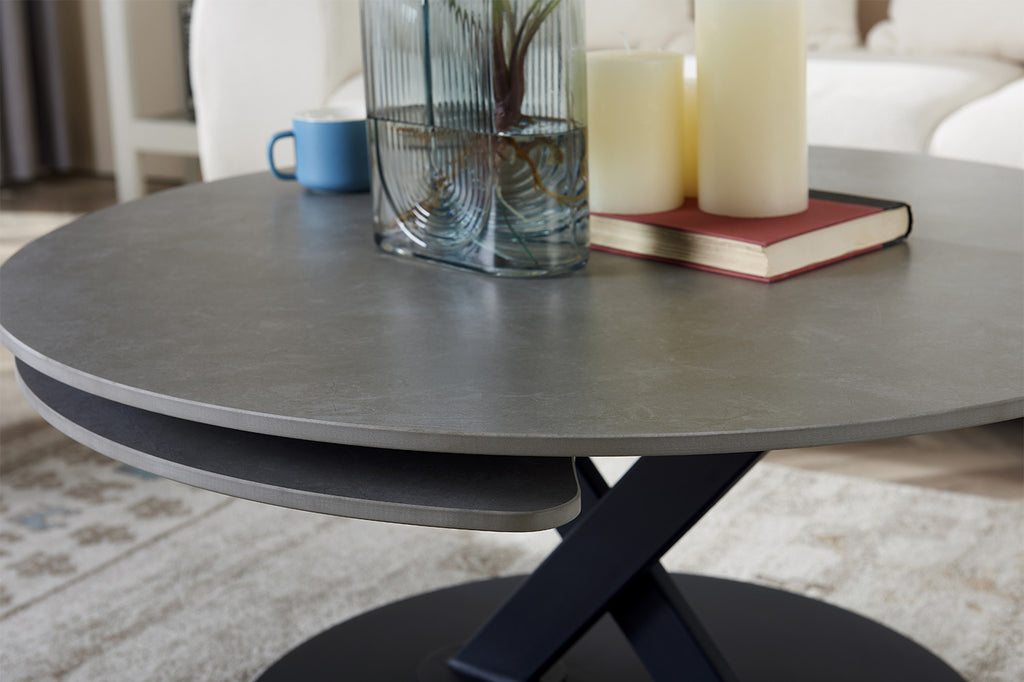 Salontafel 'Nara' Rond Draaibaar Steen Lichtgrijs - RS