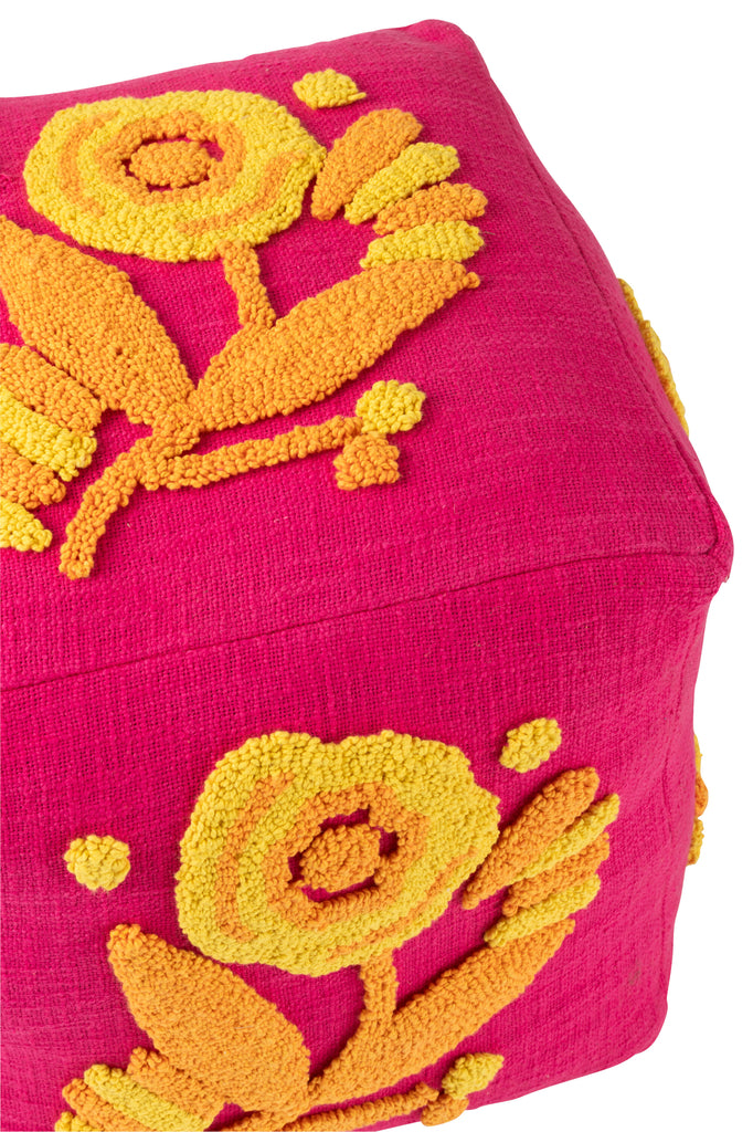 Poef Vierkant Bloem roze/oranje/geel - J-LINE