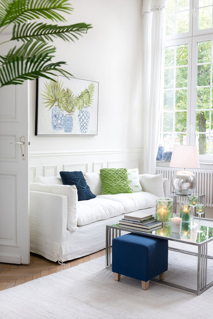 Kussen Macramé Katoen Blauw - J-LINE