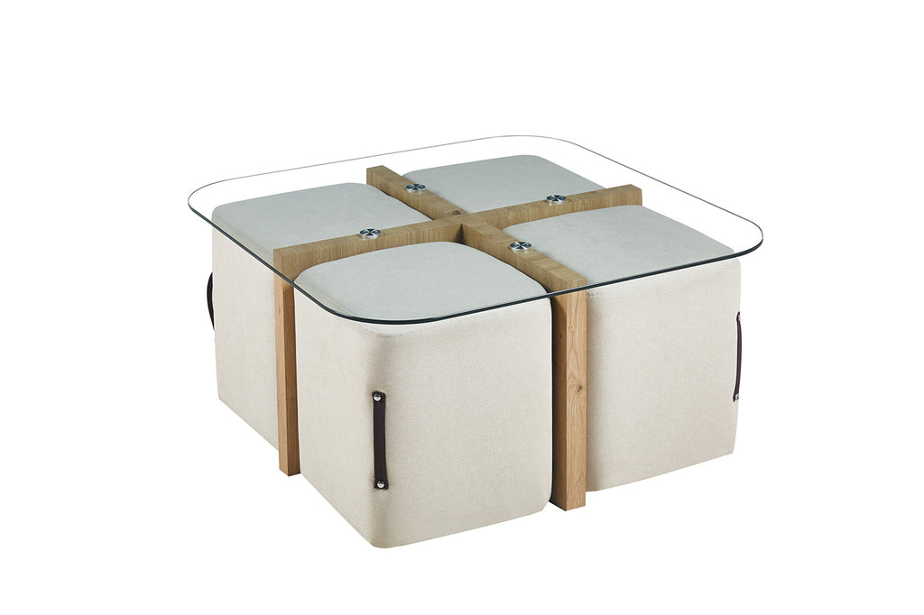 Salontafel 'Shana' met 4 poefs stof Decor Oude eik - RS