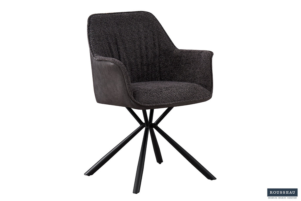 Stoel 'Lucie' Bouclé Grijs Rug PU Lichtgrijs - RS