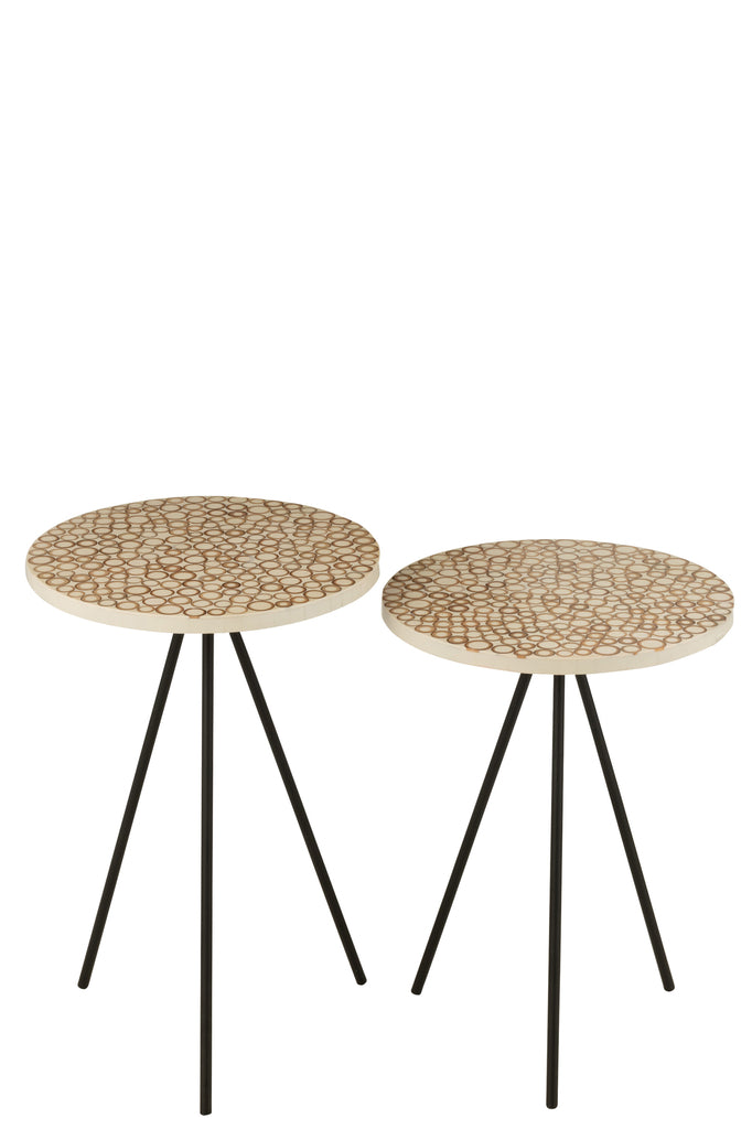 Bijzettafel Ringen S/2 Hars Bruin/Wit - J-LINE