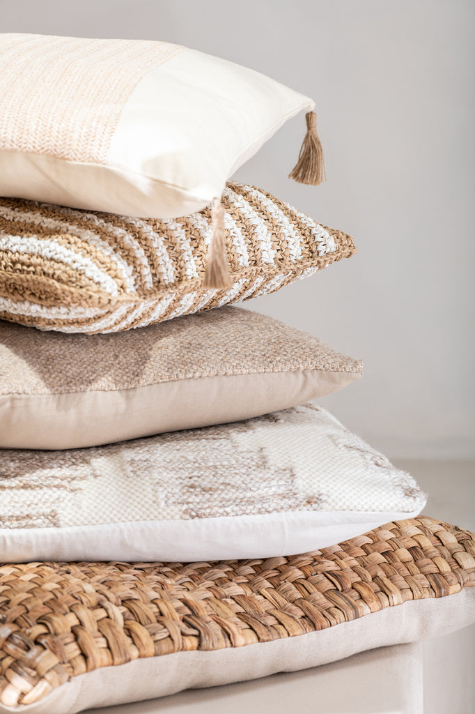 Kussen Geweven Vierkant Polyester Beige - J-LINE