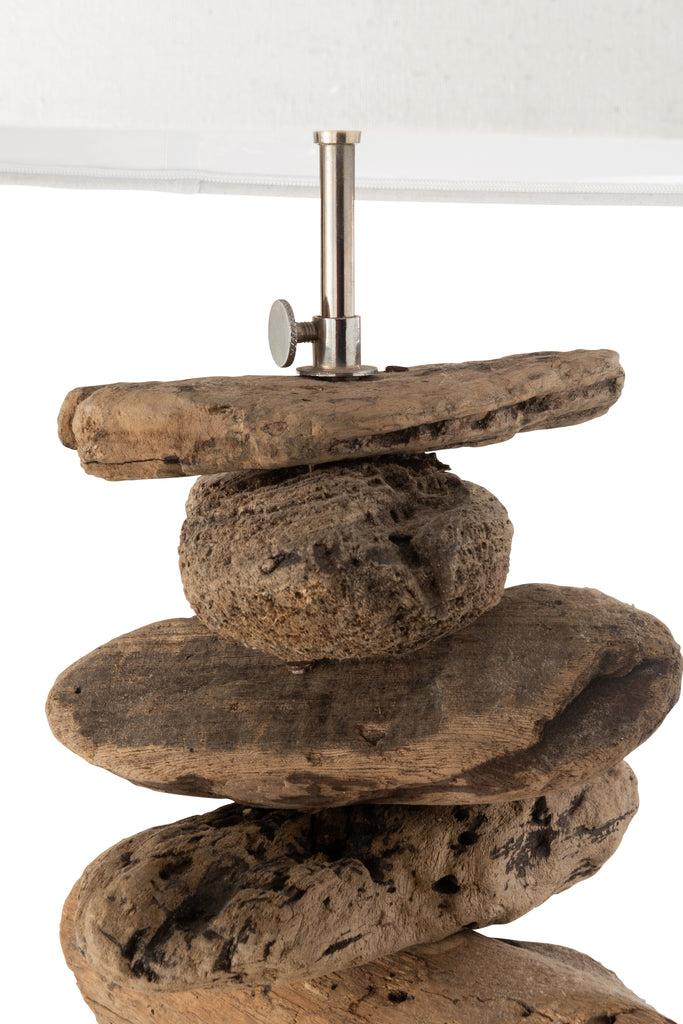 Lampe en bois flotté + abat-jour naturel/beige M - J-LINE