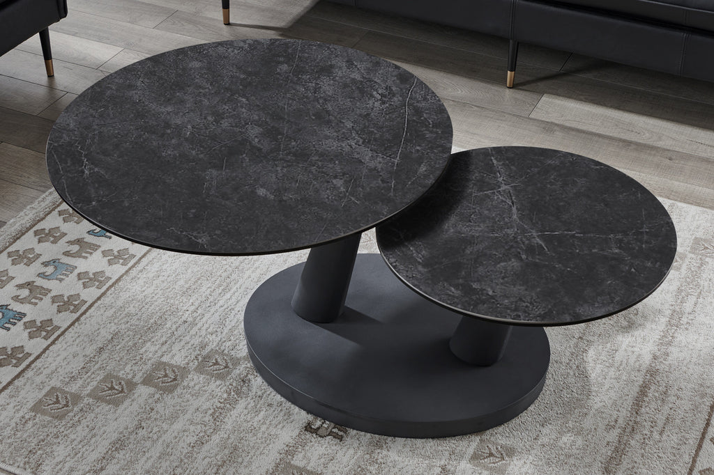 Salontafel 'Sapporo' Rond Draaibaar Steen Donkergrijs - RS