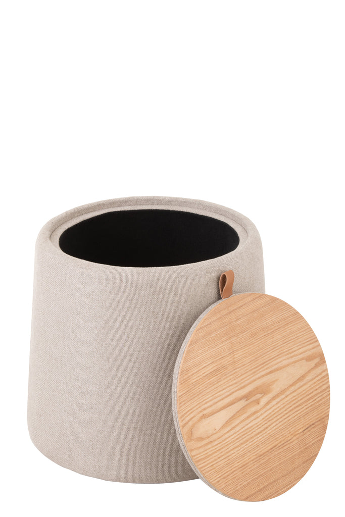 Poef/Bijzettafel textiel/hout beige - J-LINE
