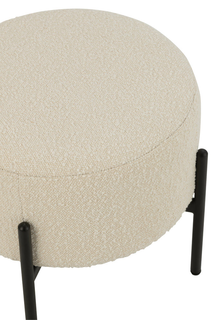 Poef bouclé triplex/polyester wit/zwart - J-LINE