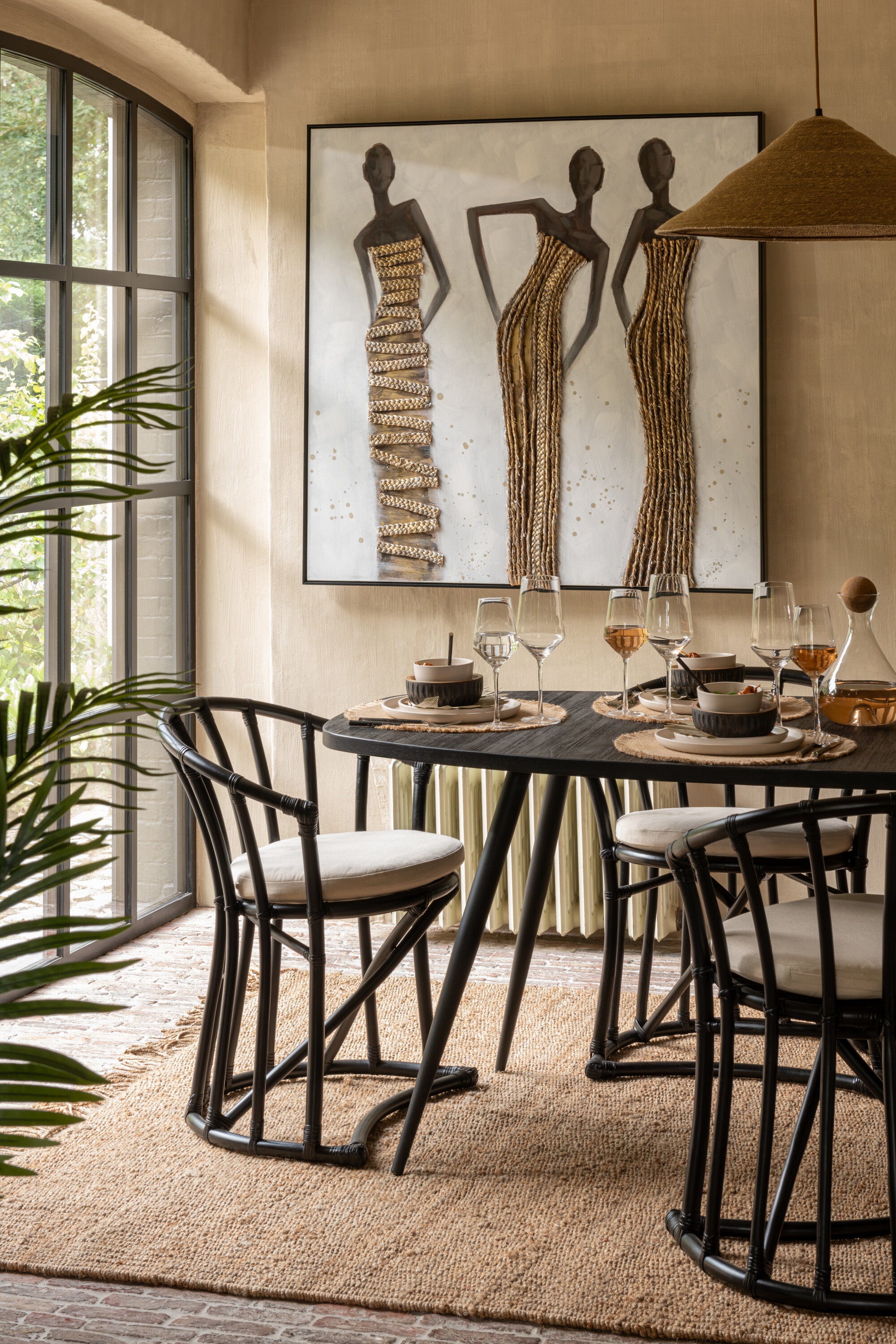 Eettafel Ovaal Teak Zwart- J-LINE