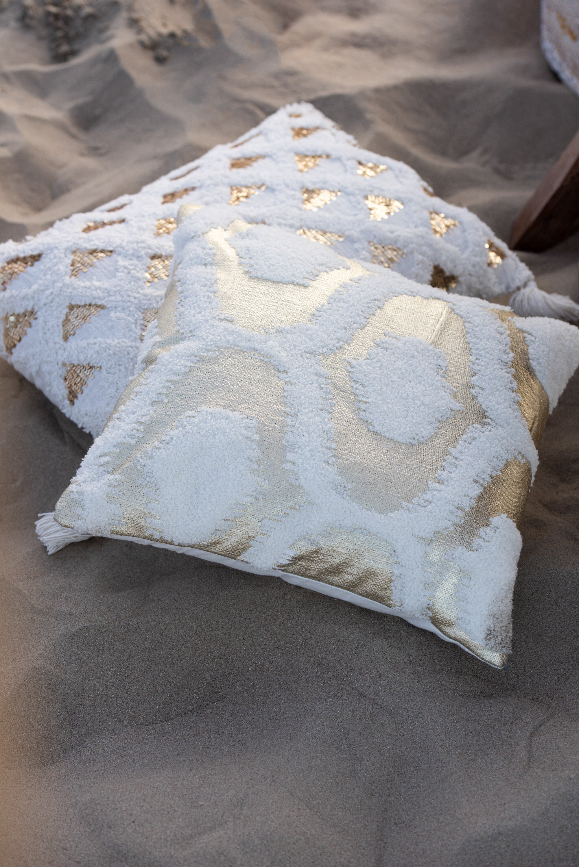 Kussen Folie Print Katoen Wit/Goud - J-LINE
