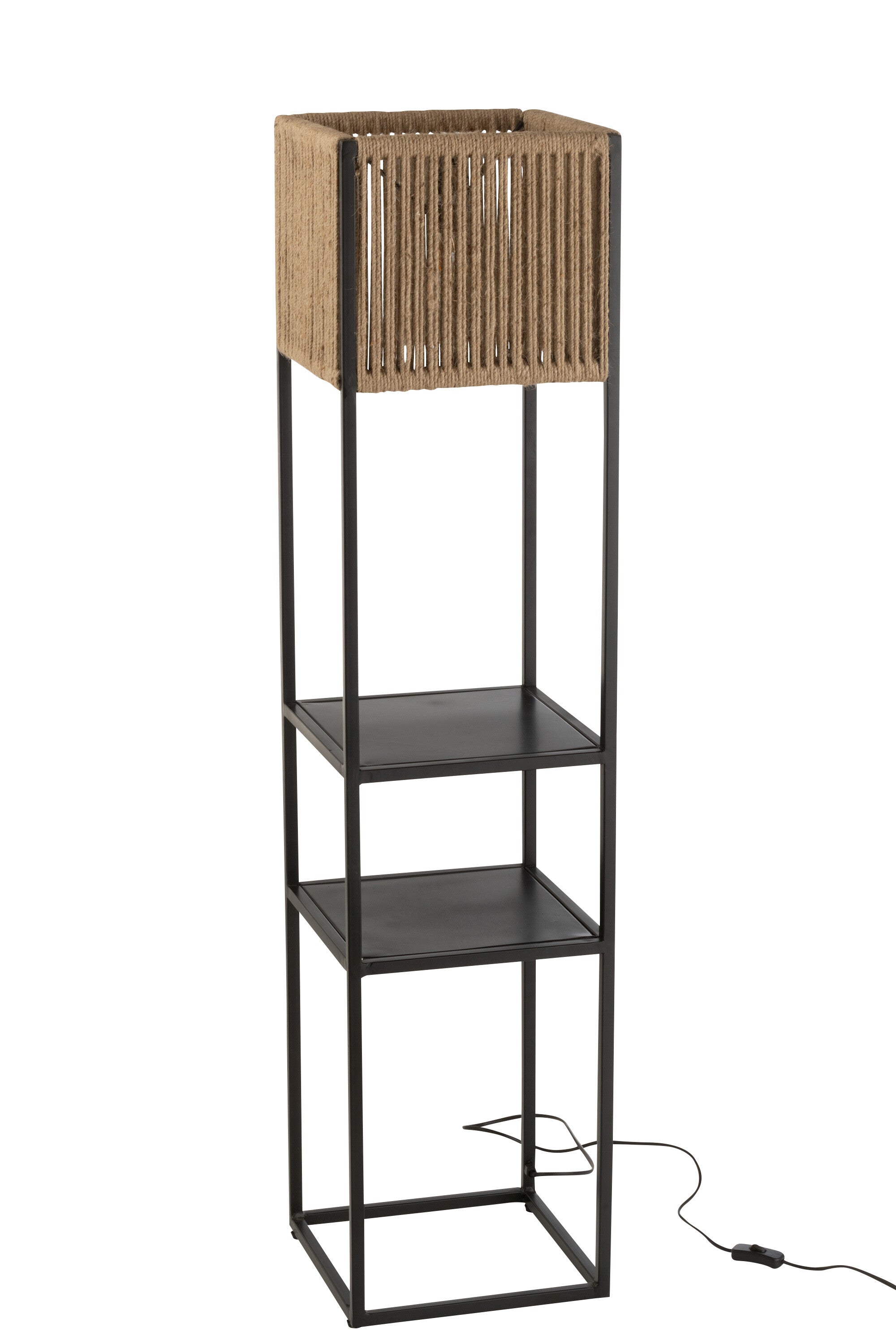 Lampadaire carré Fer/Jute Naturel/Noir - J-LINE