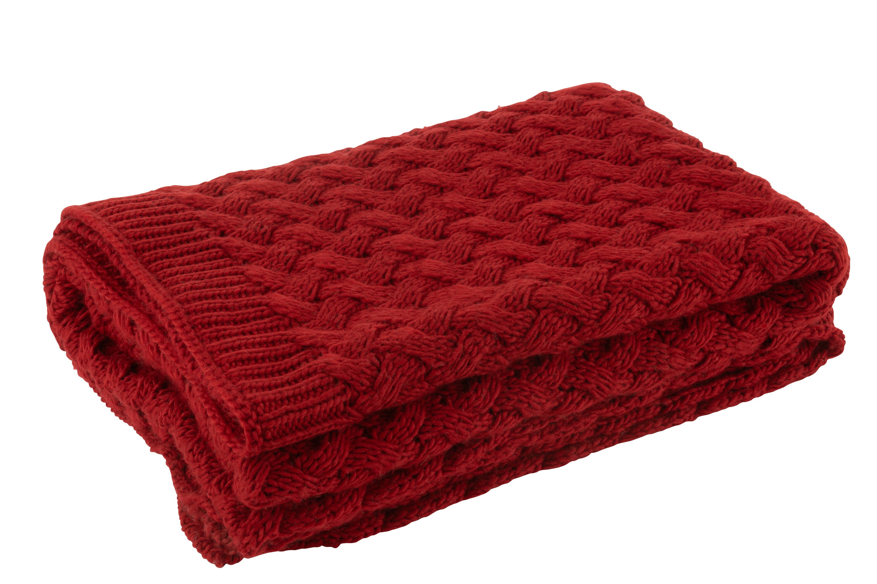Plaid rouge en acrylique tricoté - J-LINE