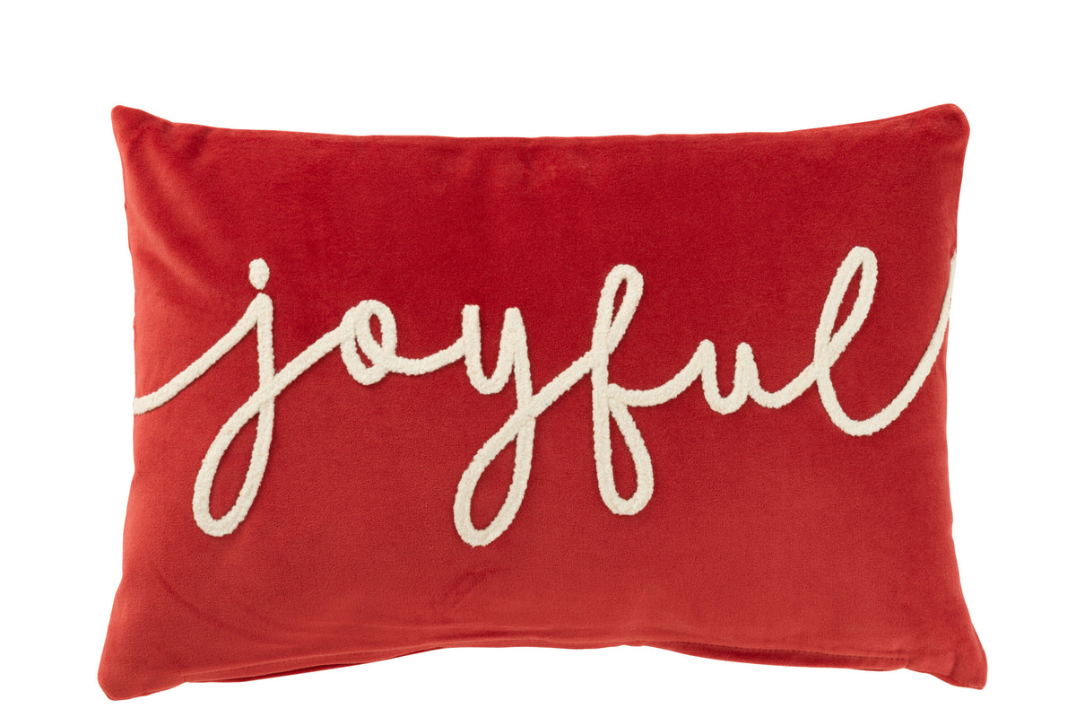 Coussin Joyeux Velours Rouge/Blanc - J-LINE
