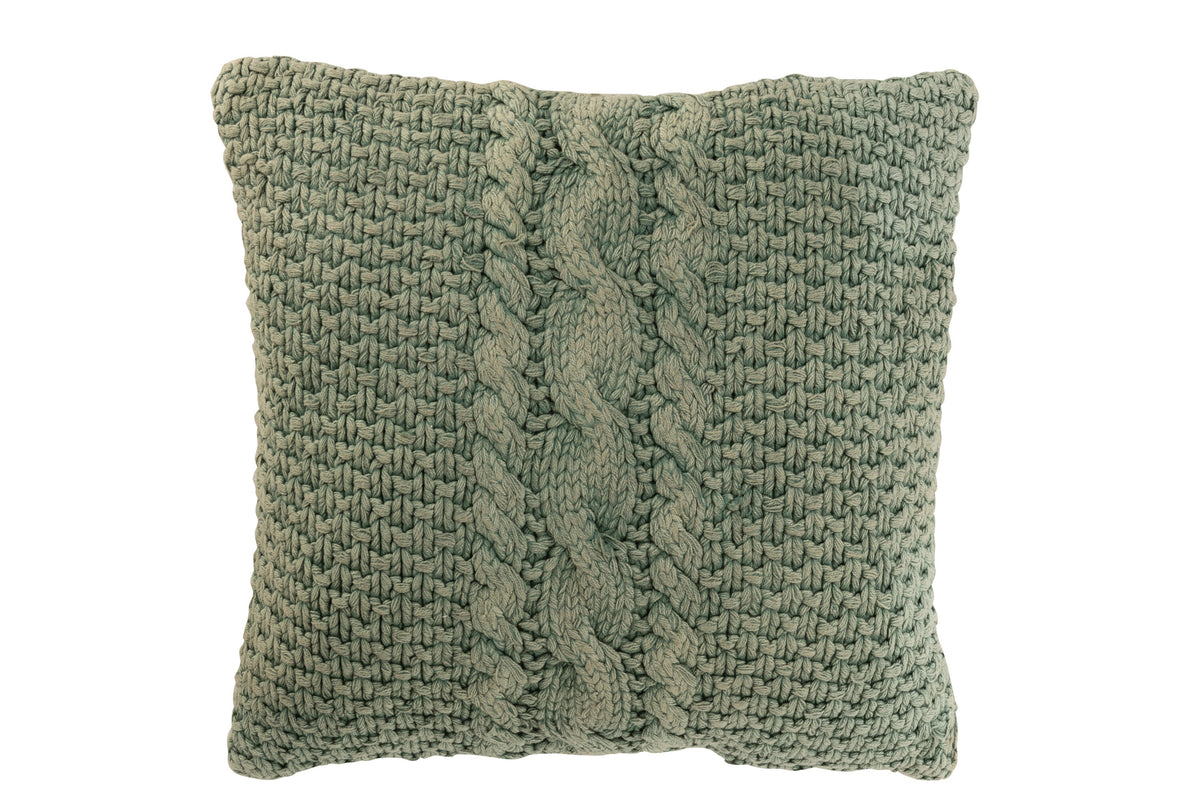 Coussin Tricoté+Tressé Coton Vert - J-LINE
