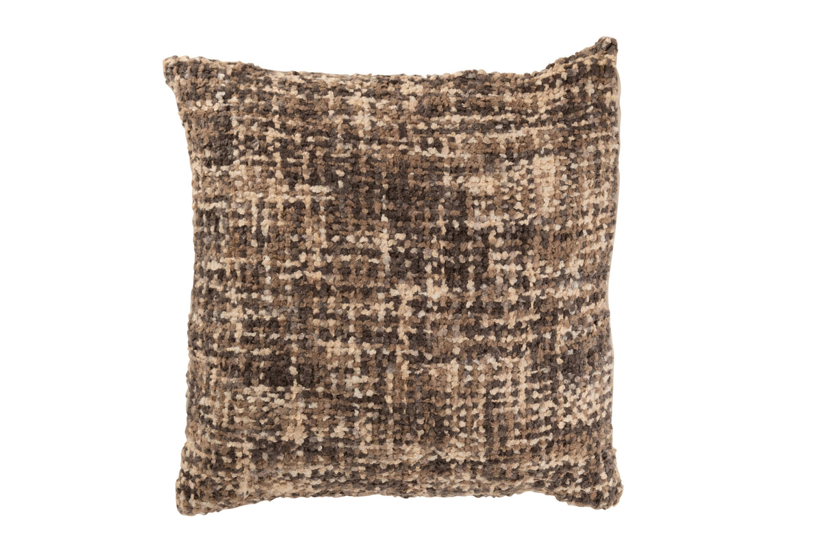 Coussin tweed acrylique/coton brun/beige - J-LINE