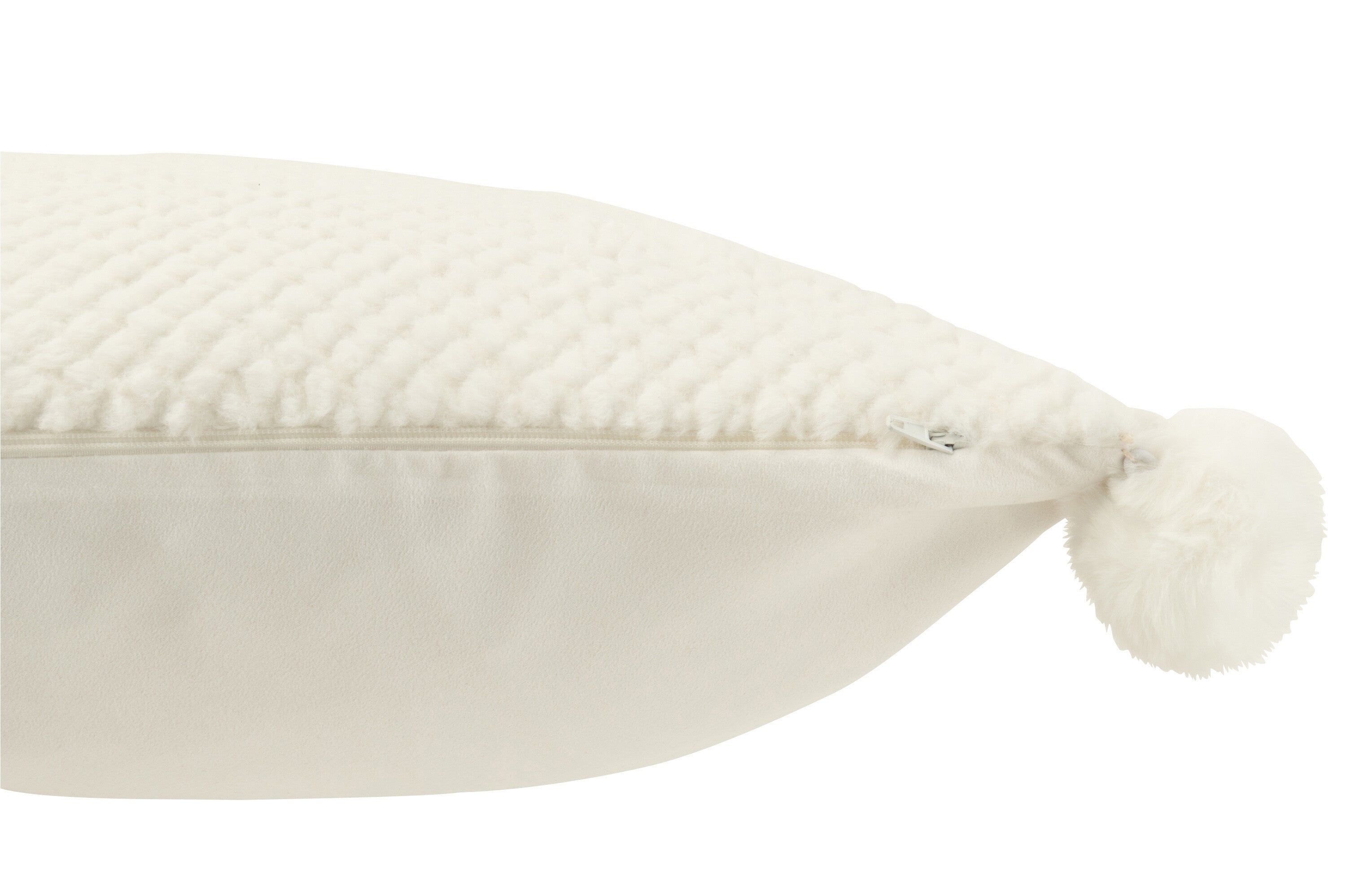 Kussen Zachte Pompons Polyester Wit - J-LINE